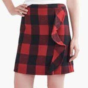 J Crew Women's Buffalo Check Mini Skirt Ruffle Wool Blend Size 10 NWT